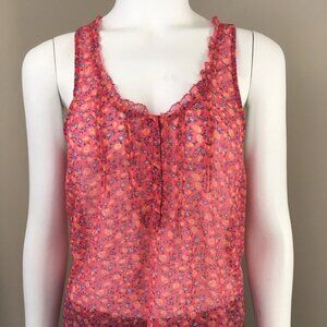 American Eagle vintage floral sheer tank top ruffle neckline